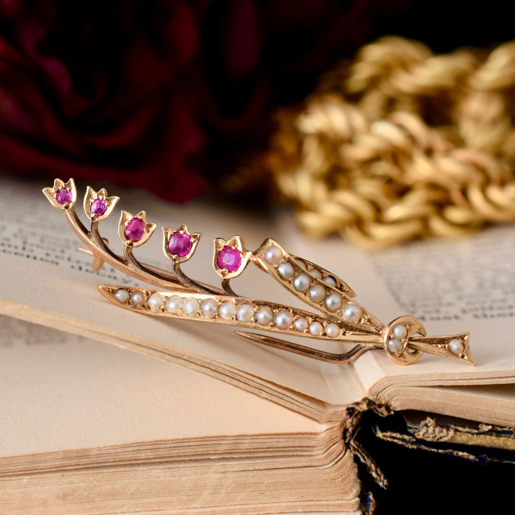 Antique Australian 15ct Natural Ruby Seed Pearl Brooch Circa 1915