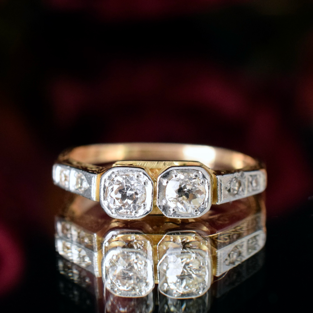 Antique Art Deco 18ct Yellow Gold And Platinum Diamond ‘Toi et Moi’ Ring circa 1935