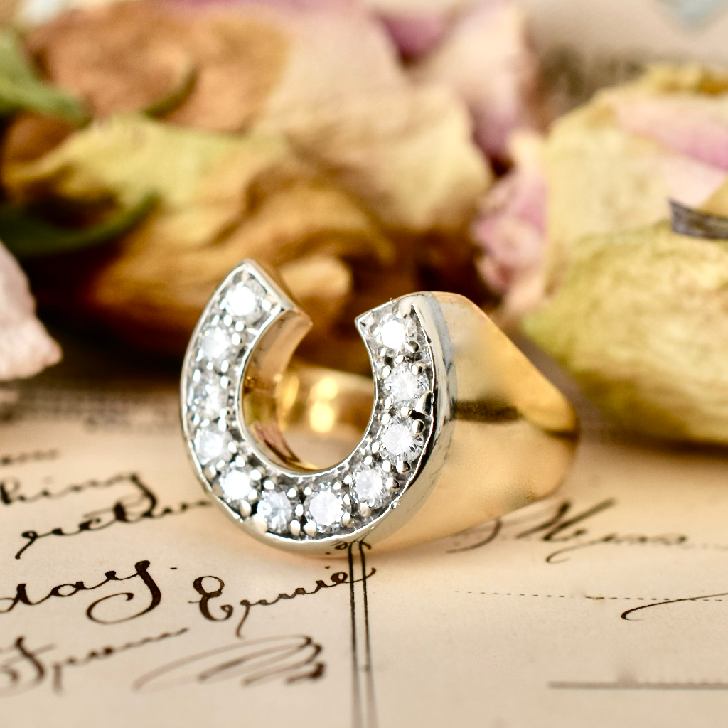 Modern Unisex 14ct Yellow Gold Diamond Horse Shoe Ring - 1.15ct Independent Valuation Included For $6,700 AUD