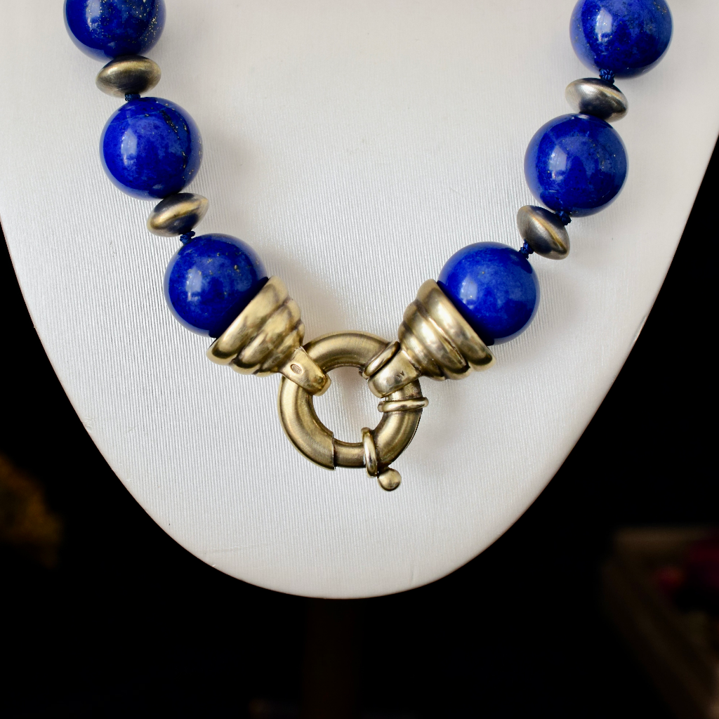 Modern Sterling Silver And Lapis Lazuli Bead Necklace - 214 Grams Independent Valuation Included For $3000 AUD