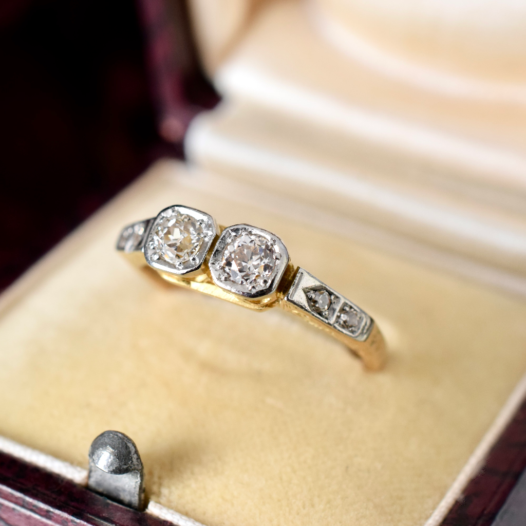 Antique Art Deco 18ct Yellow Gold And Platinum Diamond ‘Toi et Moi’ Ring circa 1935
