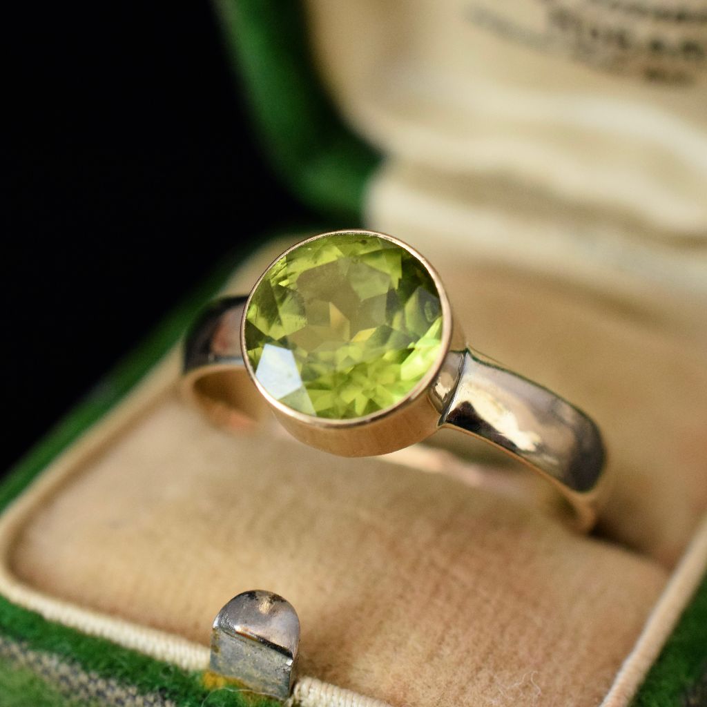 Modern 9ct Yellow Gold Natural Peridot Solitaire Ring