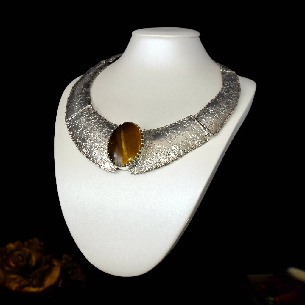 ‘Designer Look’ 950 Silver And Tigers Eye Collar Necklace