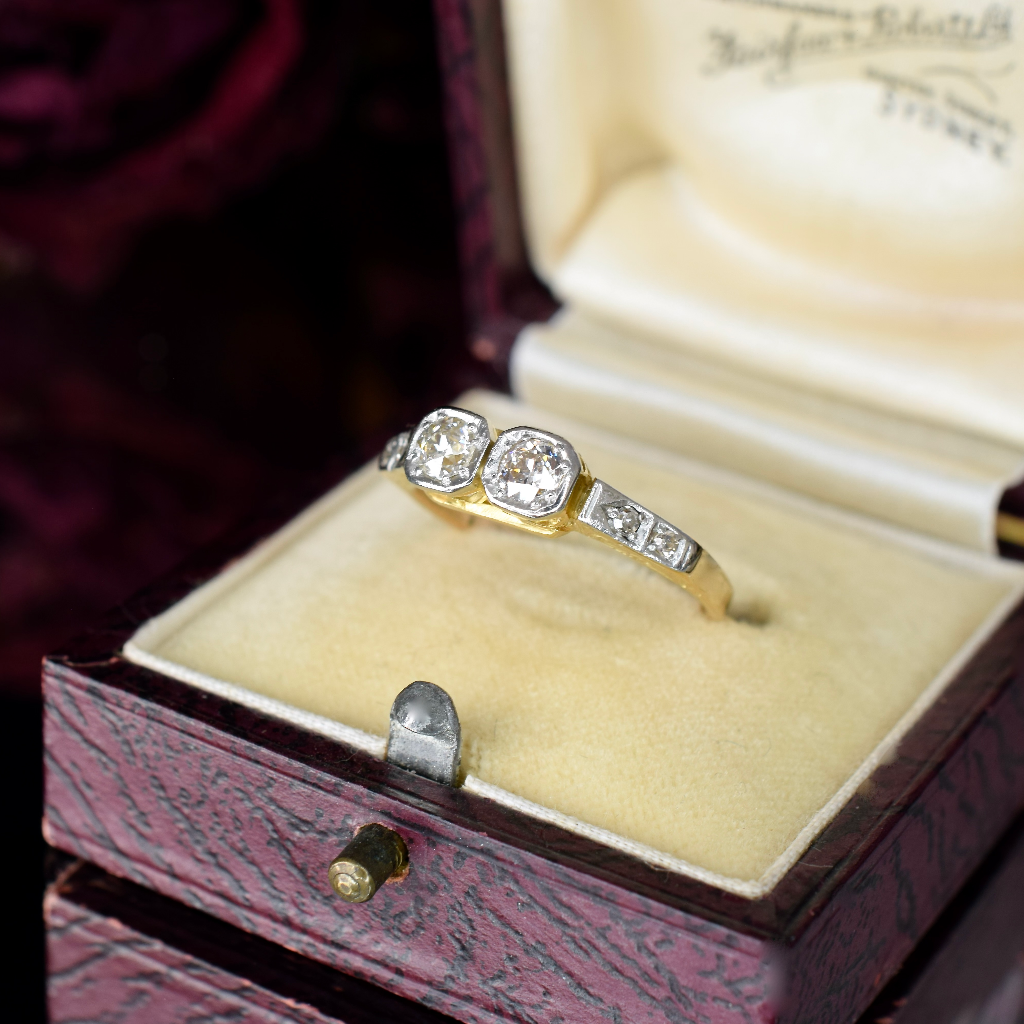 Antique Art Deco 18ct Yellow Gold And Platinum Diamond ‘Toi et Moi’ Ring circa 1935