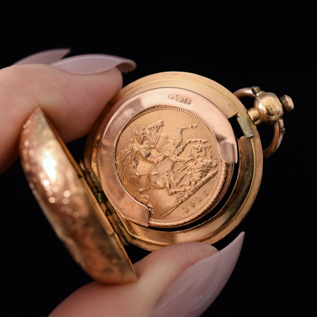 Antique 15ct Rose Gold Sovereign Case - Birmingham 1901 - By Alfred Wigley
