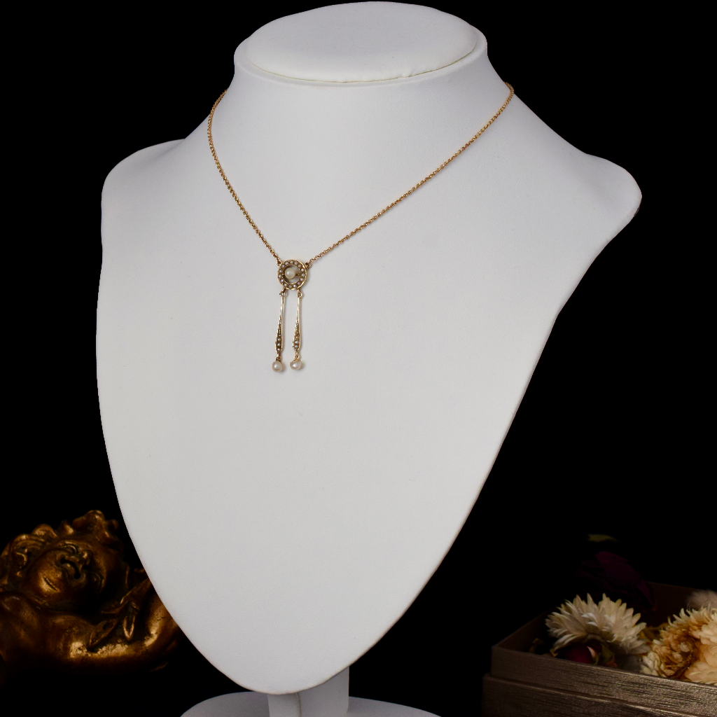 Antique Australian 9ct Gold And Pearl Negligee Pendant By Duggin, Shappere And Co. Circa 1915