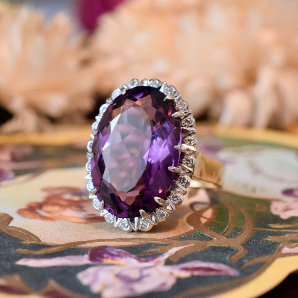 Modern 18ct Yellow Gold, Palladium Amethyst And Diamond Ring Independe