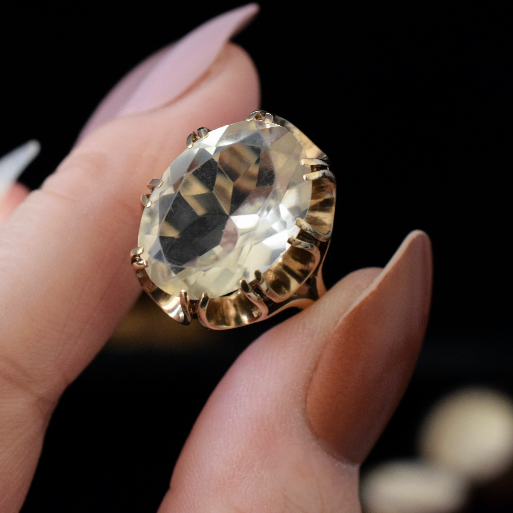 Vintage 9ct Pale Rose Gold And Lemon Quartz Ring - Birmingham 1975