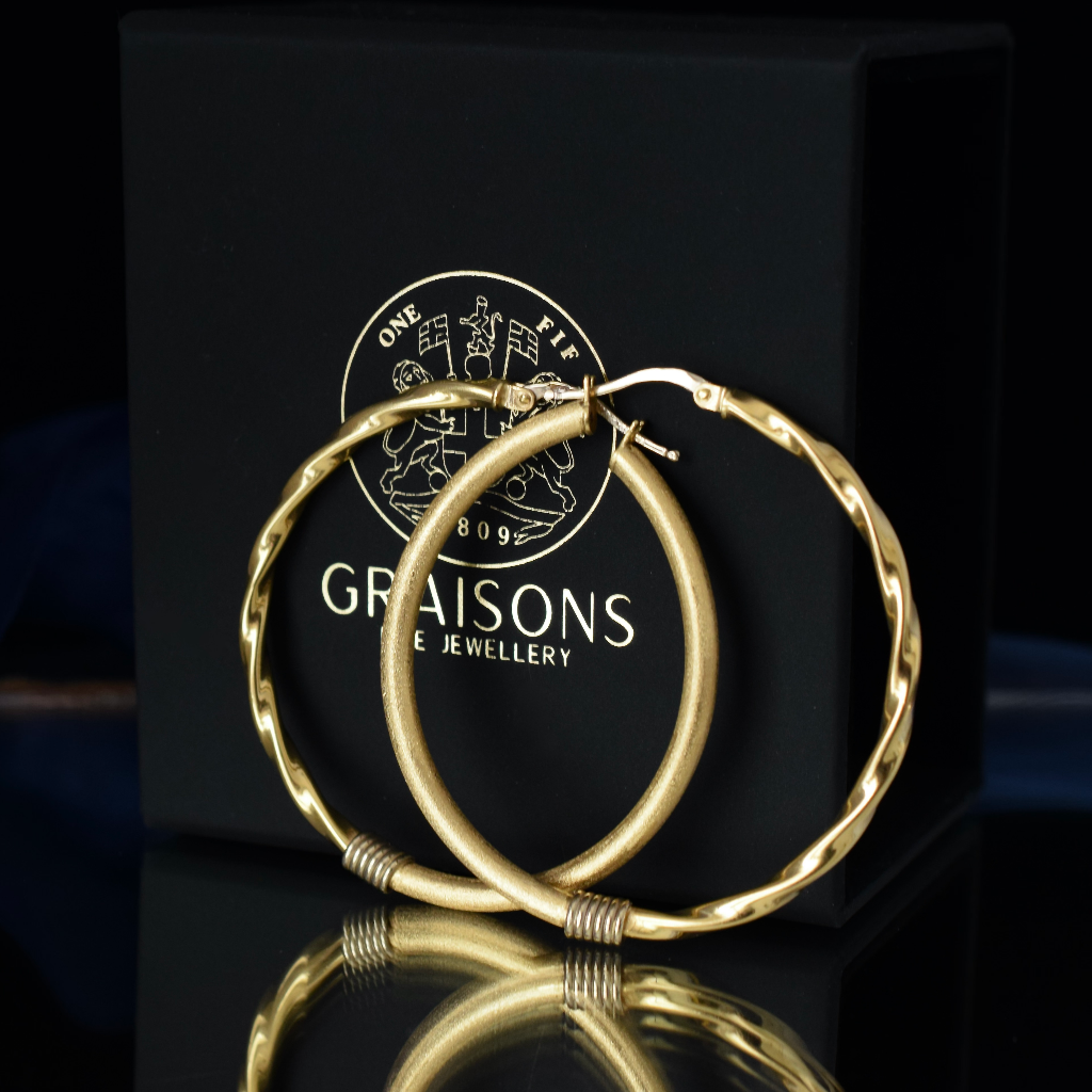 Modern Italian 18ct Yellow Gold Large Hoop Earrings