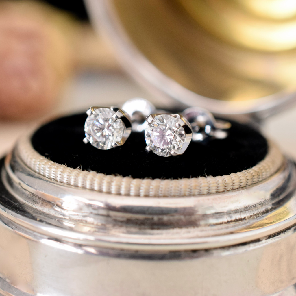 Modern 18ct White Gold Round Brilliant Cut Diamond Earrings - 0.60ct TDW