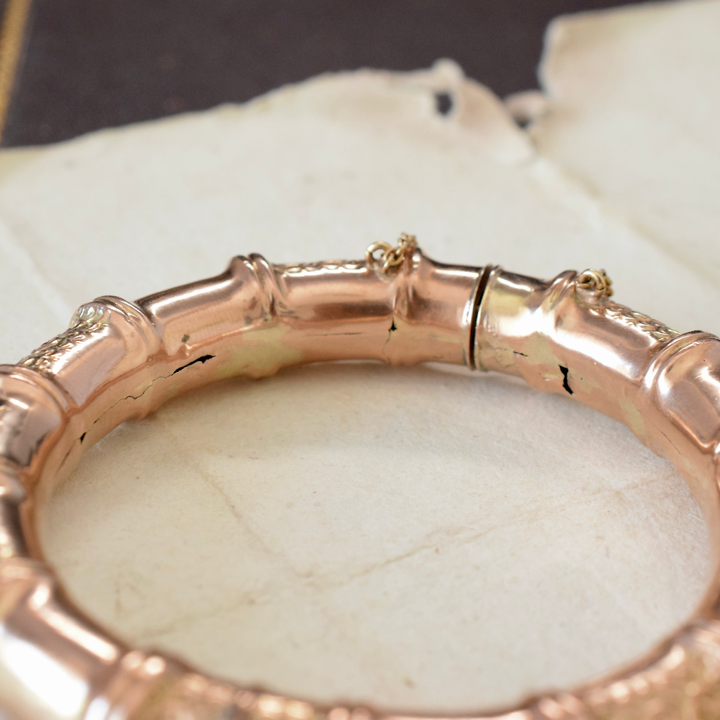 Australian Edwardian 9ct Rose Gold Bamboo Bangle By Aronson & Co. Circa 1905