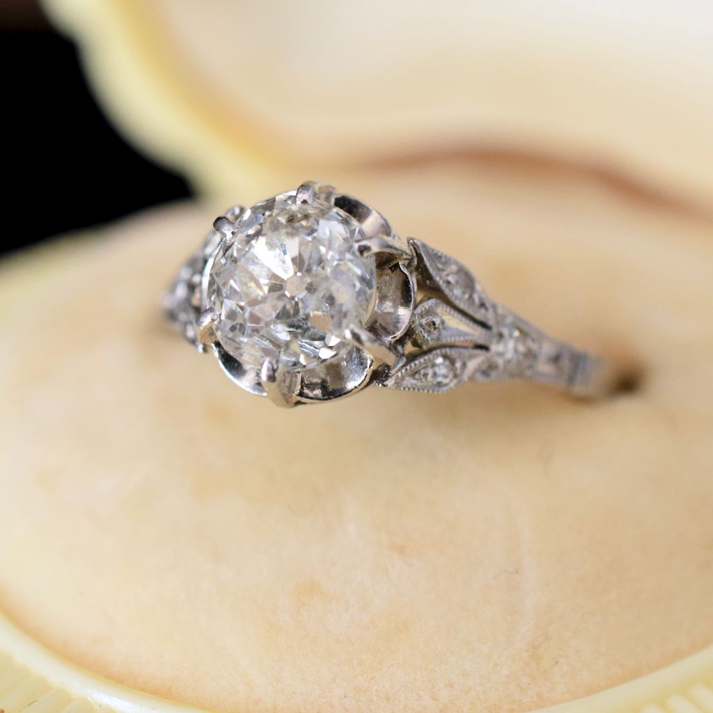 Antique Edwardian 1.05ct Diamond And Platinum Ring (Included in purchase Independent Valuation for - $6000)
