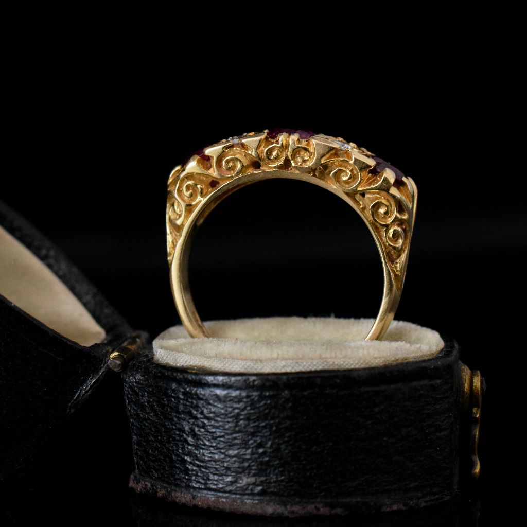 Modern Victorian Style 18ct Yellow Gold Natural Ruby And Diamond Ring (Included in purchase independent Valuation for - $11,000)