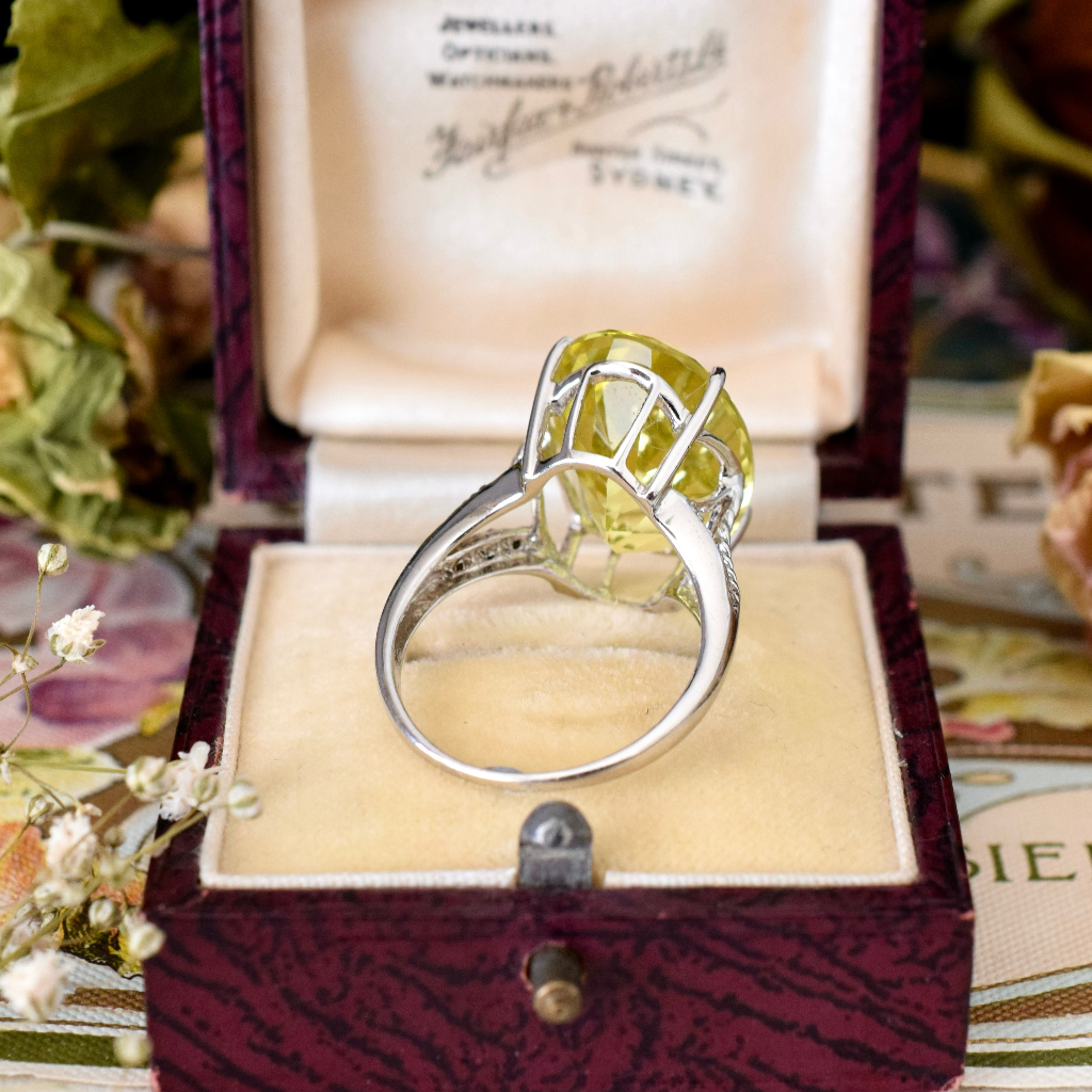 Modern 9ct White Gold Lemon Quartz And Diamond Ring