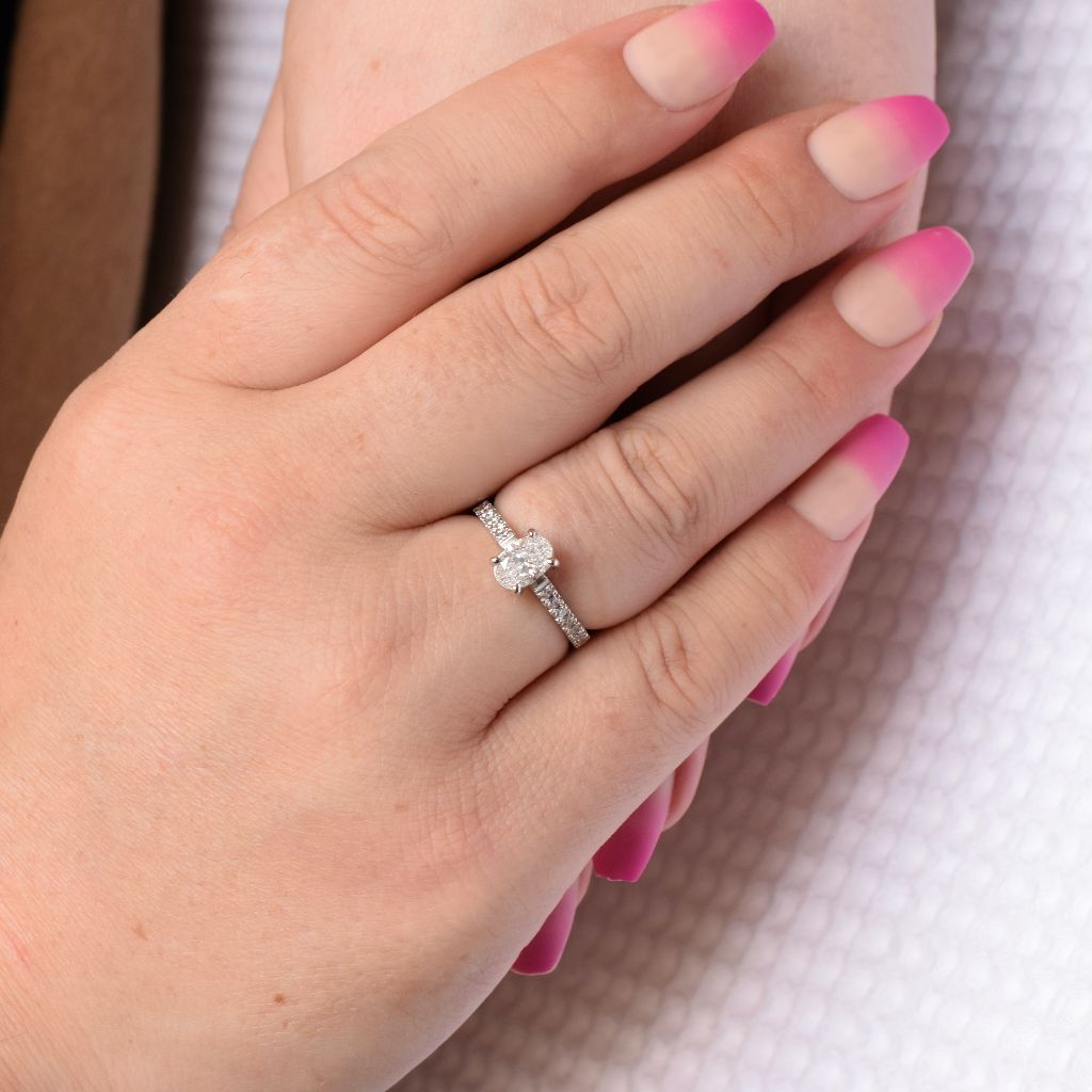 Auscert Certified 0.64ct (TDW 0.92ct) Oval Solitaire Diamond 18ct White Gold Ring