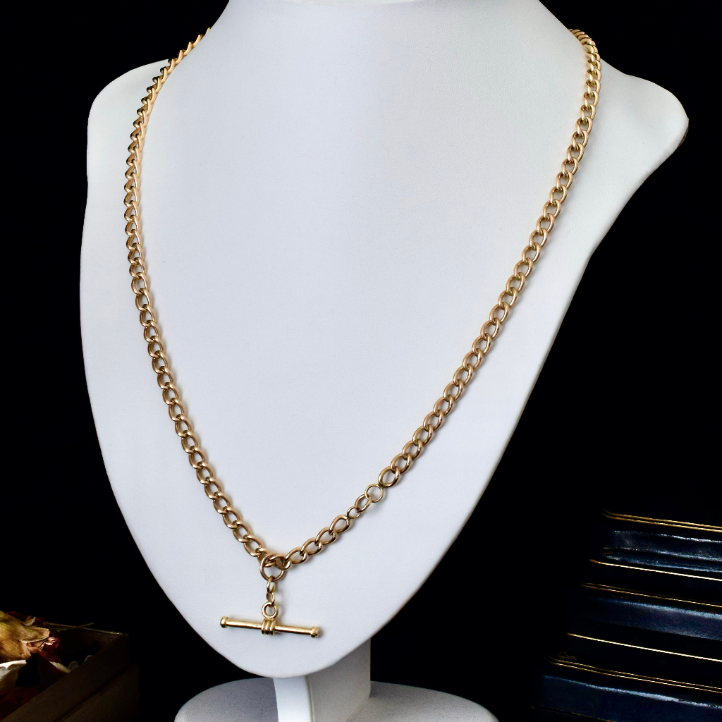 Vintage/Modern 9ct Yellow Gold 72cm Long Chain With T-Bar