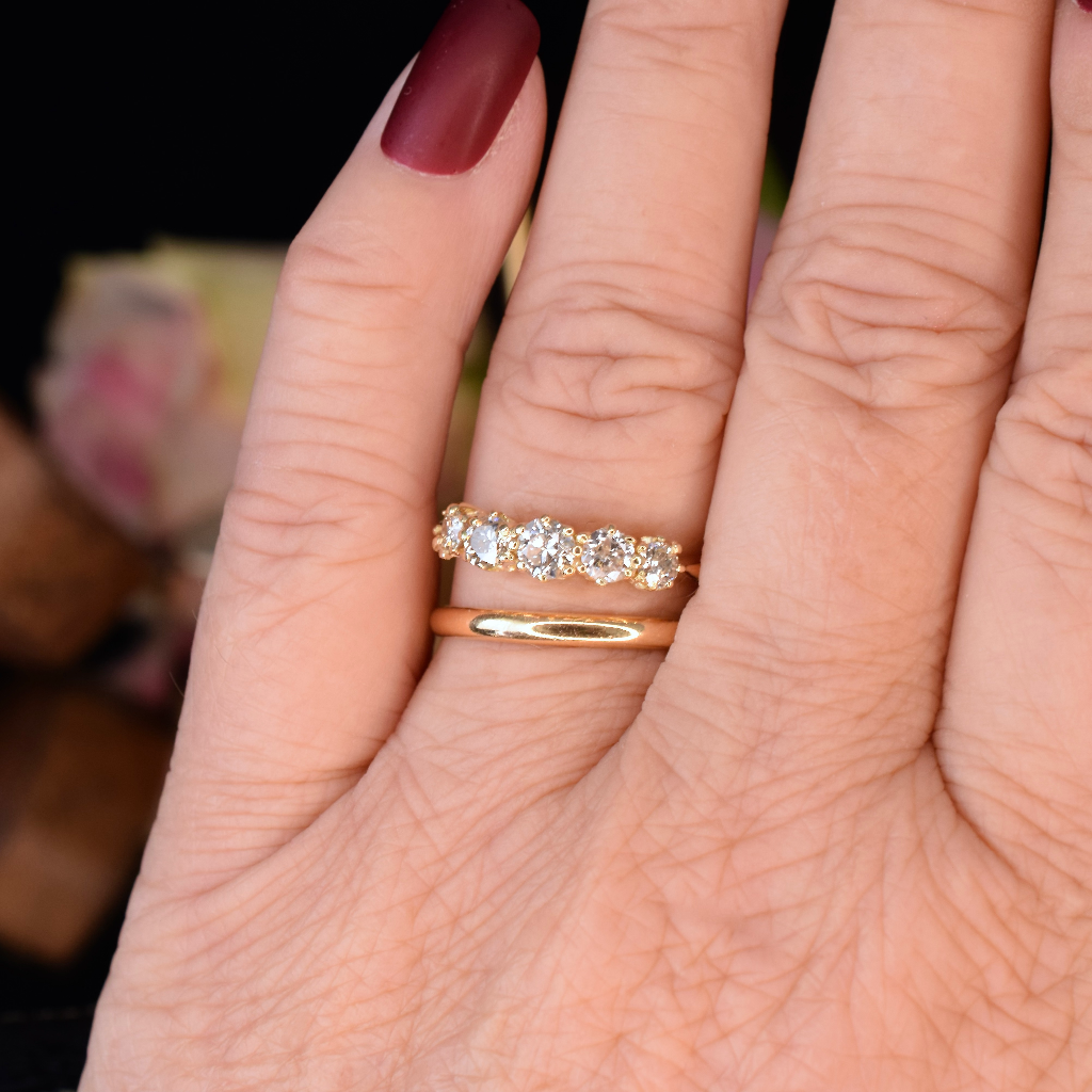Antique Australian 18ct Yellow Gold Diamond Five Stone Half Hoop By - H. Bright - Circa 1925