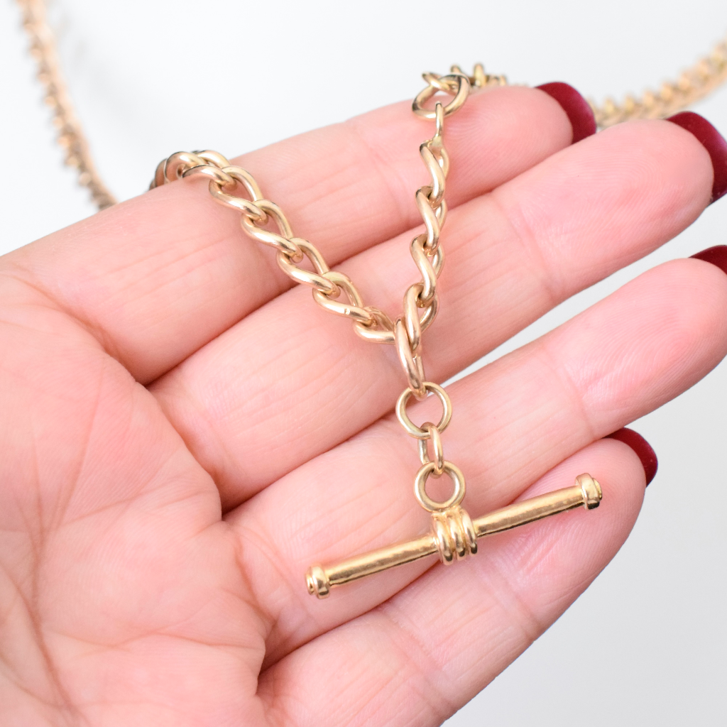 Vintage/Modern 9ct Yellow Gold 72cm Long Chain With T-Bar