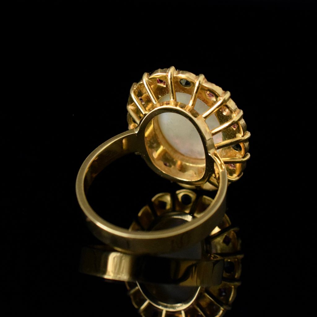 Modern 18ct Yellow Gold Opal, Diamond, Sapphire And Ruby Ring