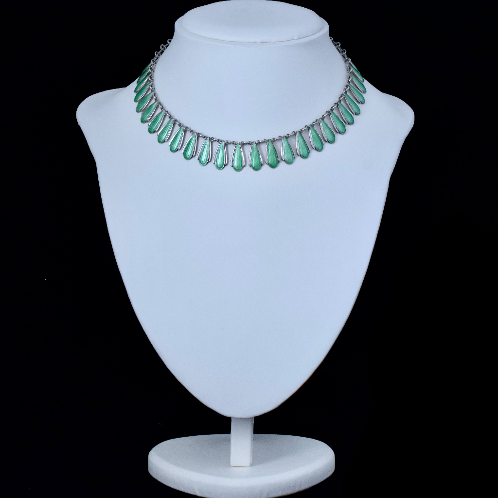 Vintage Sterling Silver Enamel ‘Art Deco Style’ Danish Necklace By Volmer Bahner Circa 1965