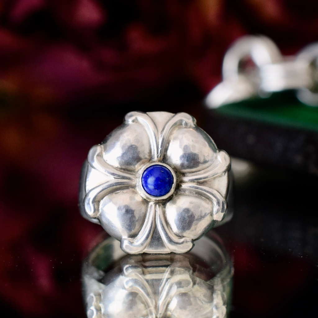 Vintage Sterling Silver And Lapis Lazuli Ring By Georg Jensen Style Number 71