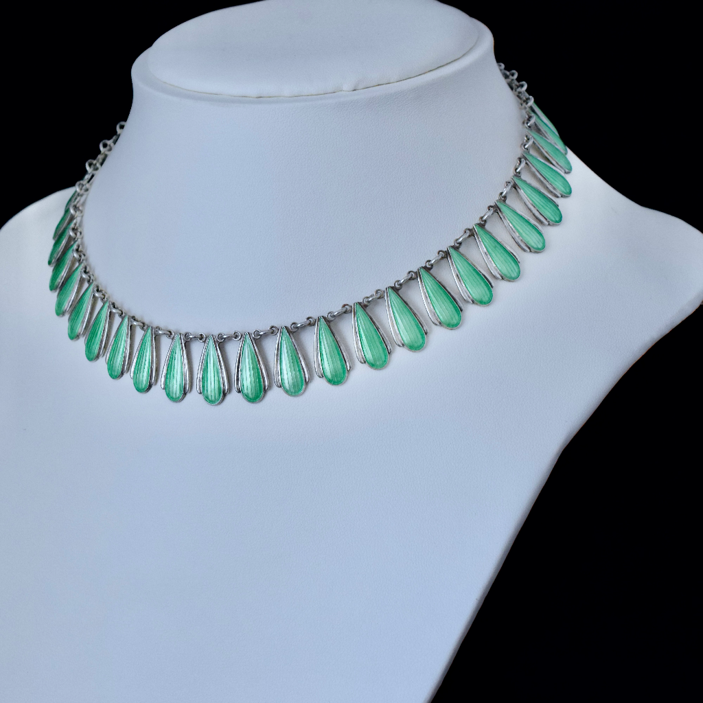Vintage Sterling Silver Enamel ‘Art Deco Style’ Danish Necklace By Volmer Bahner Circa 1965
