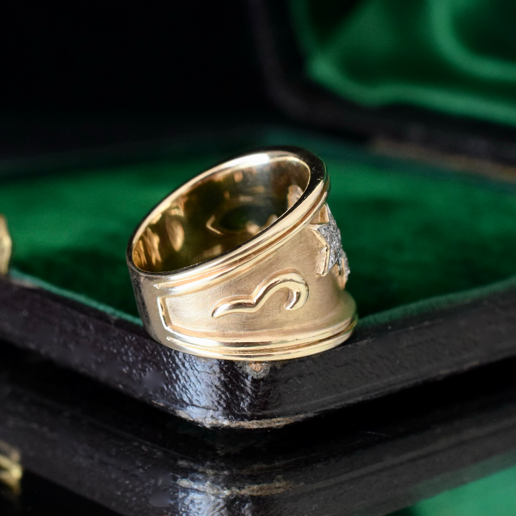 Modern 9ct Yellow Gold Wide ‘Hearts And Stars’ Diamond Ring