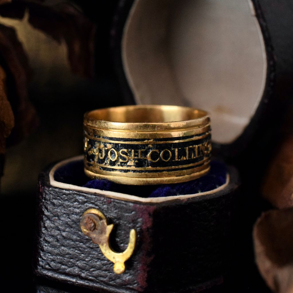 Antique Georgian 22ct Gold George III Enamel Memorial Mourning Ring London 1815