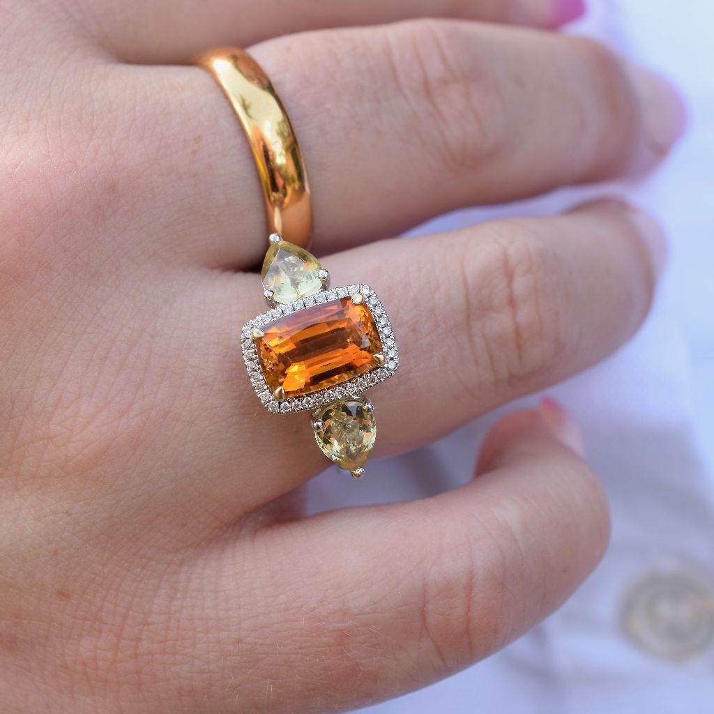 Modern 18ct White Gold Citrine And Diamond Ring