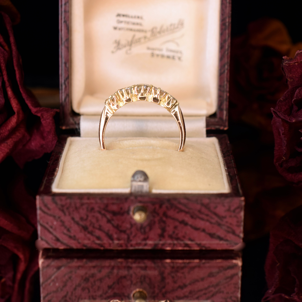 Antique Australian 18ct Yellow Gold Diamond Five Stone Half Hoop By - H. Bright - Circa 1925