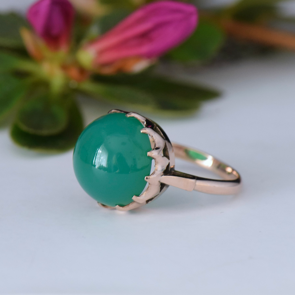 Vintage 9ct Rose Gold Green Quartz Ring
