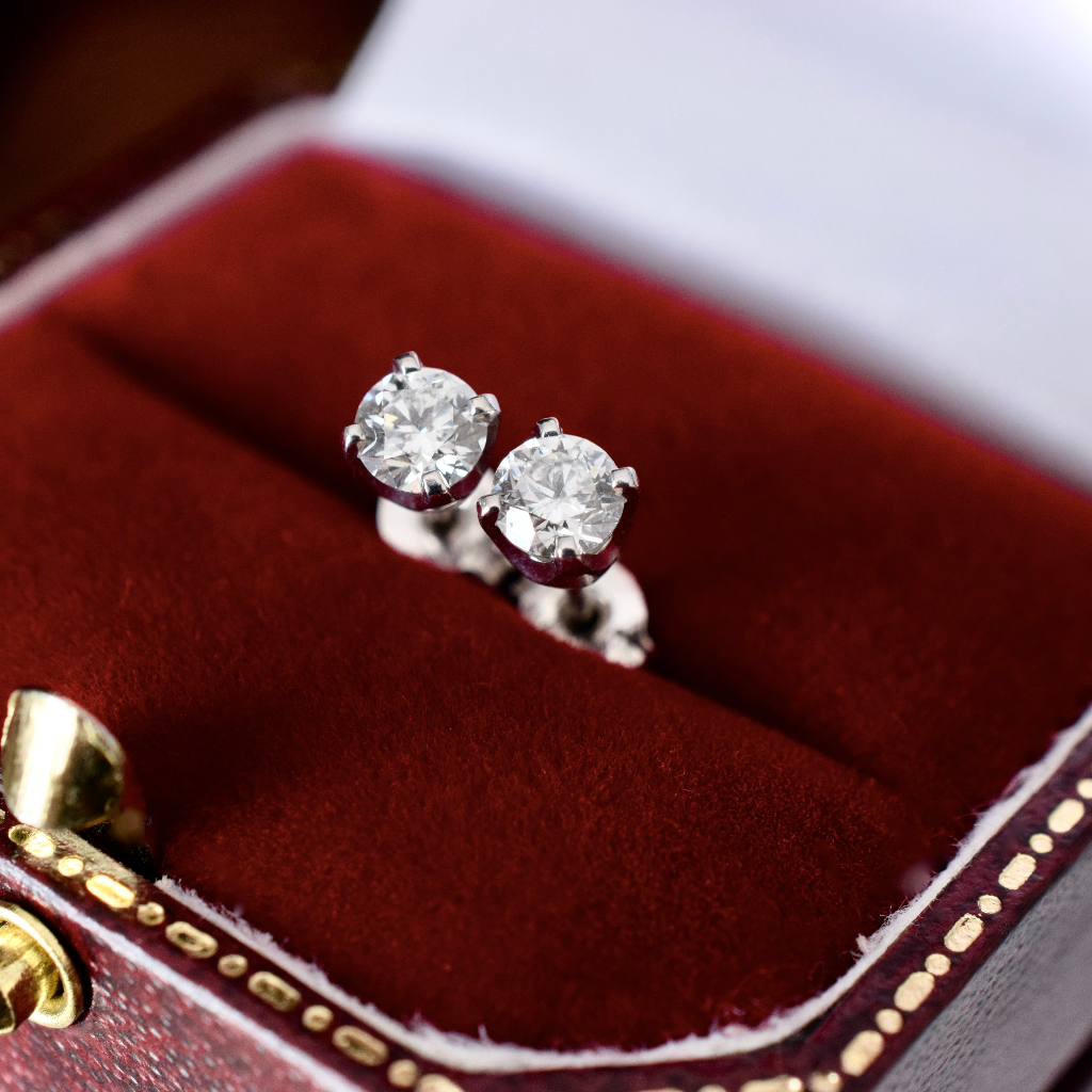 Modern 18ct White Gold Round Brilliant Cut Diamond Earrings - 0.60ct TDW