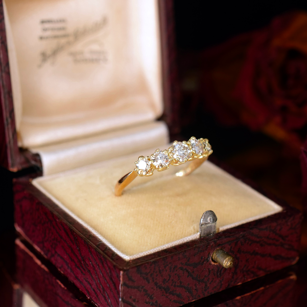 Antique Australian 18ct Yellow Gold Diamond Five Stone Half Hoop By - H. Bright - Circa 1925