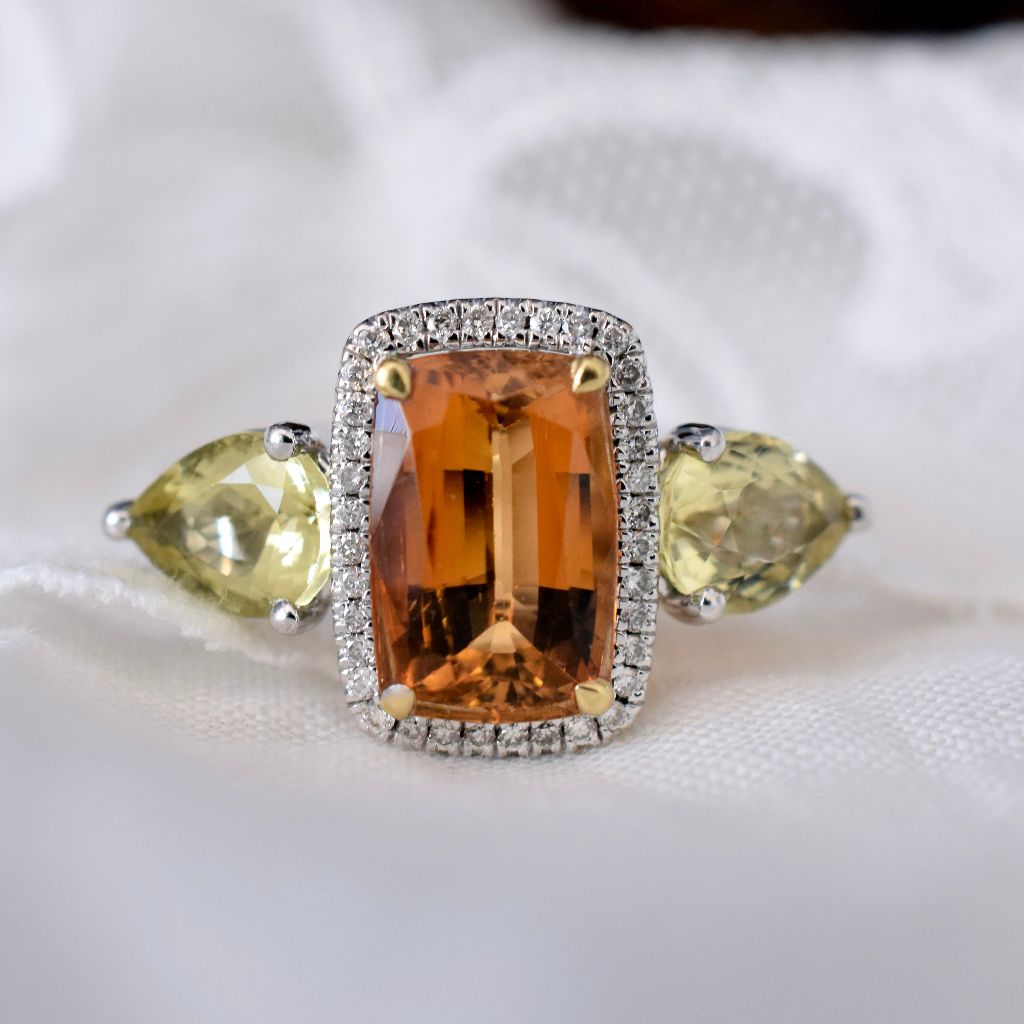 Modern 18ct White Gold Citrine And Diamond Ring