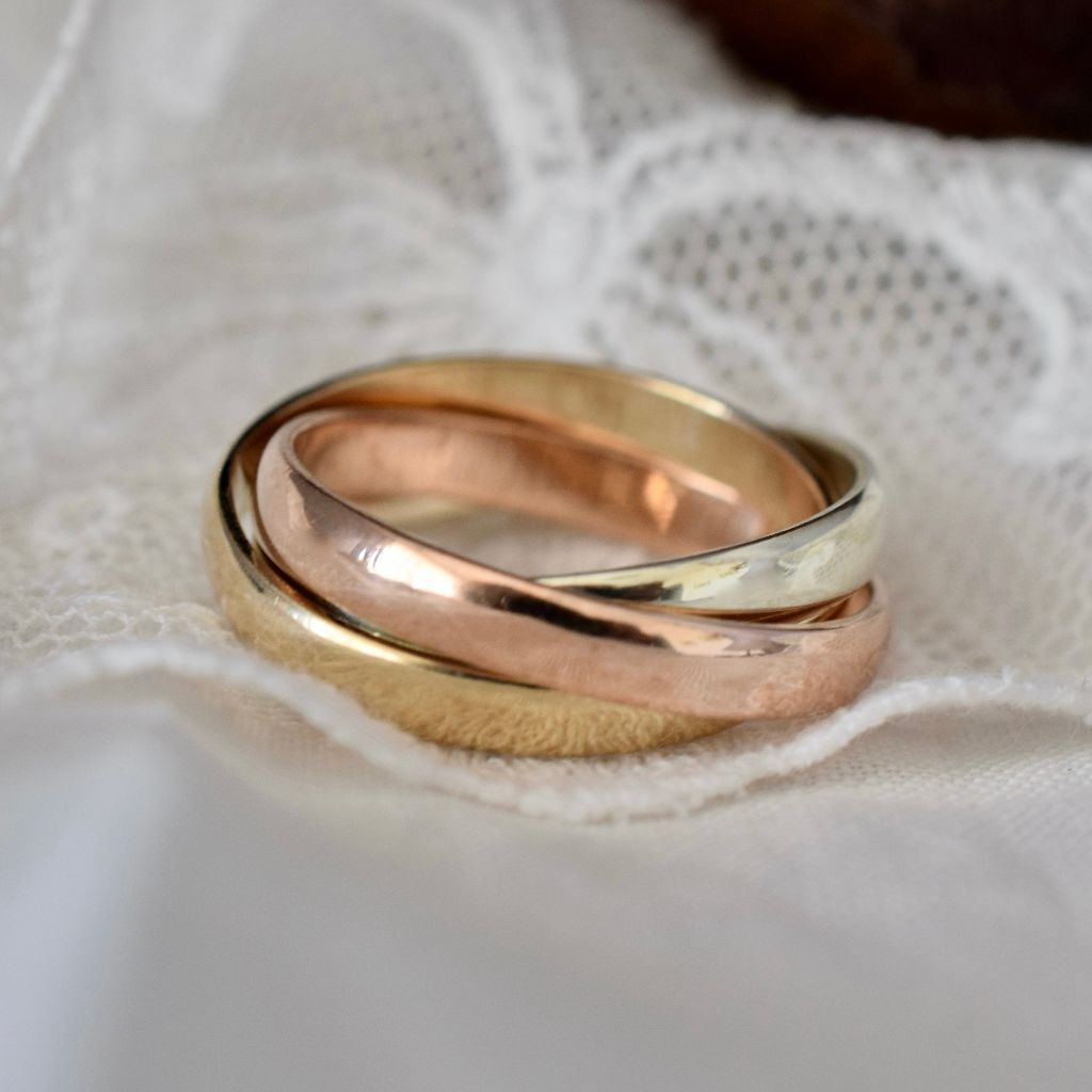 Modern 9ct Yellow, White, Rose Gold Russian Wedding Band 6.06 Grams