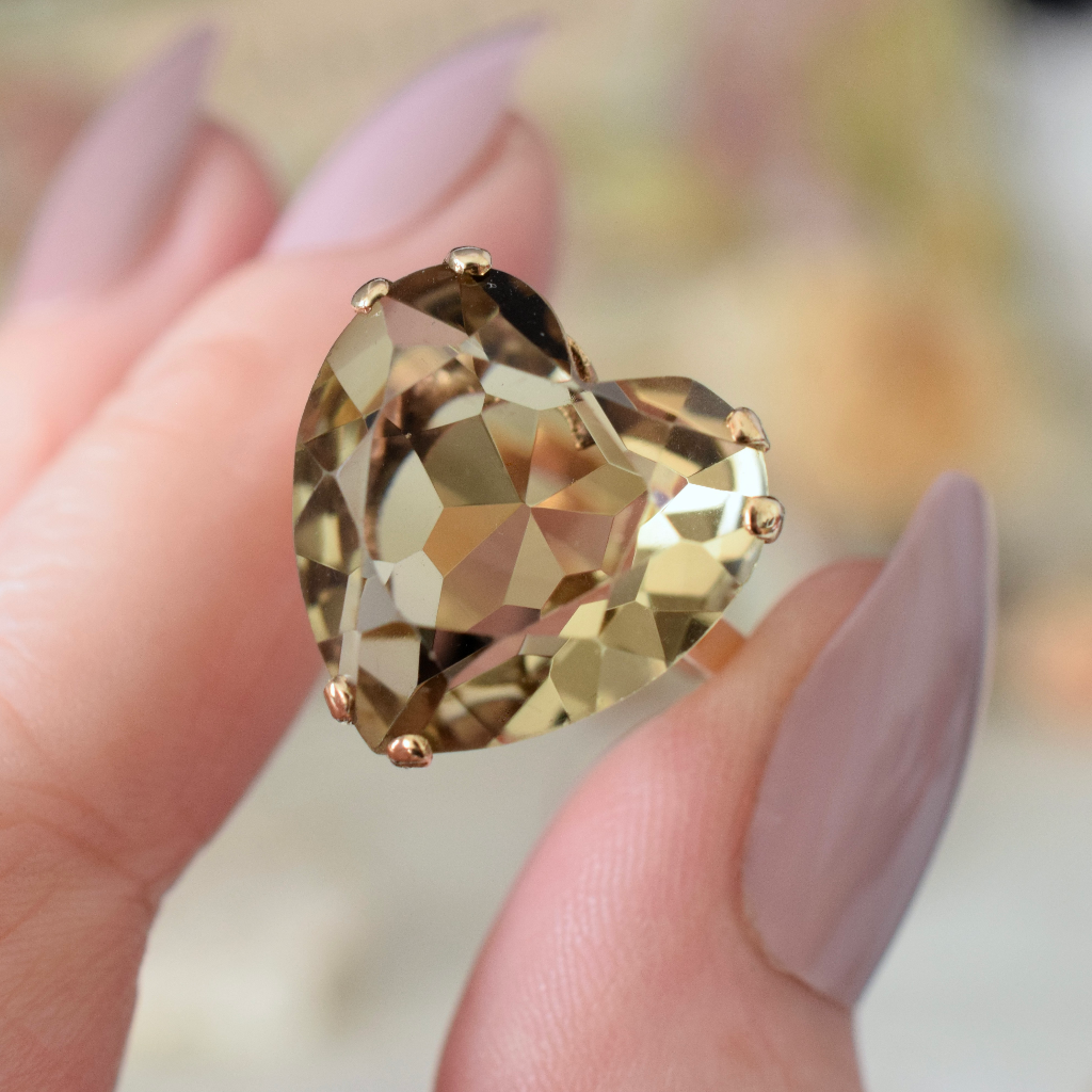Vintage 9ct Yellow Gold Heart-Cut 16ct Citrine Ring