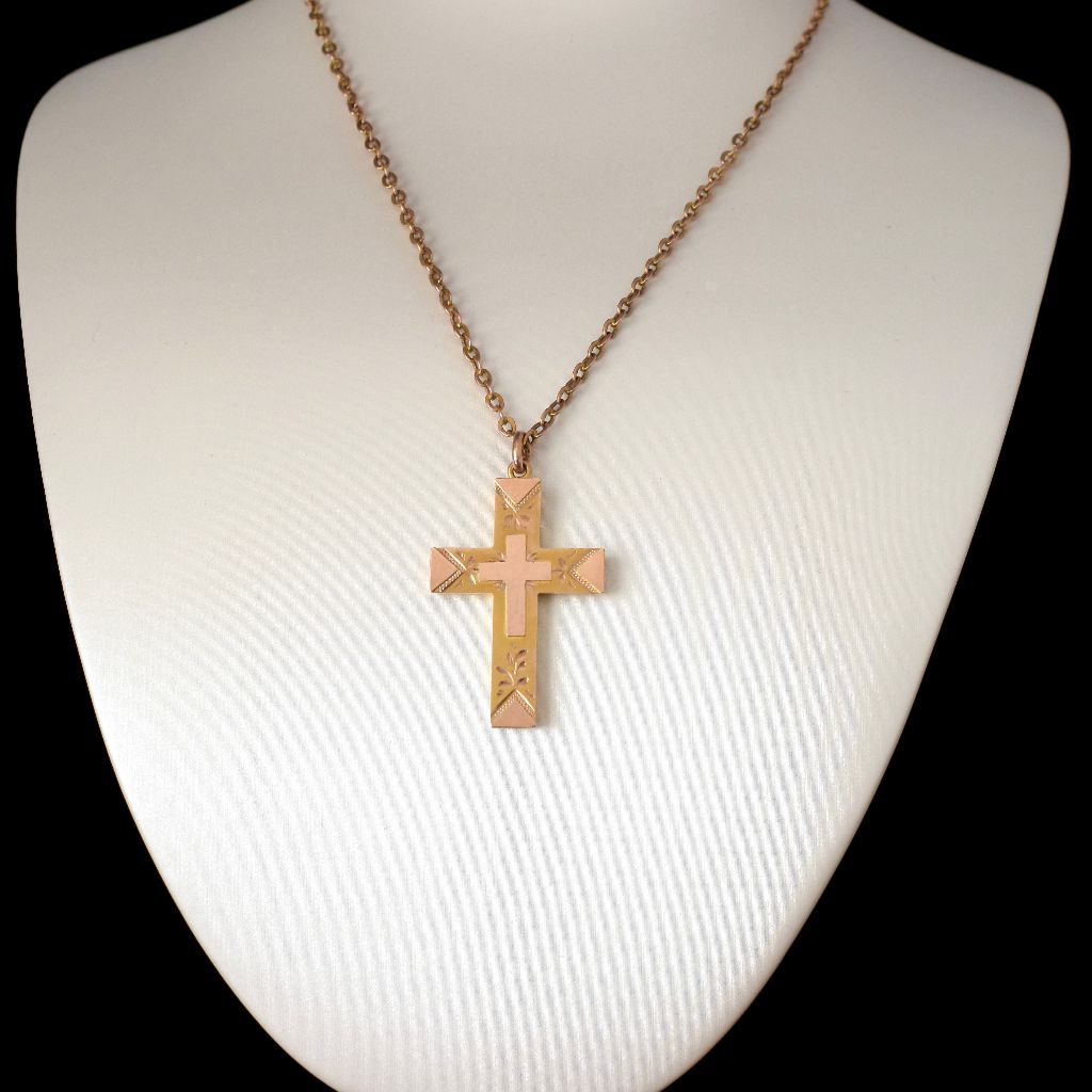 Antique Australian Edwardian 9ct Rose Gold Crucifix By Robert Rollason Circa 1905