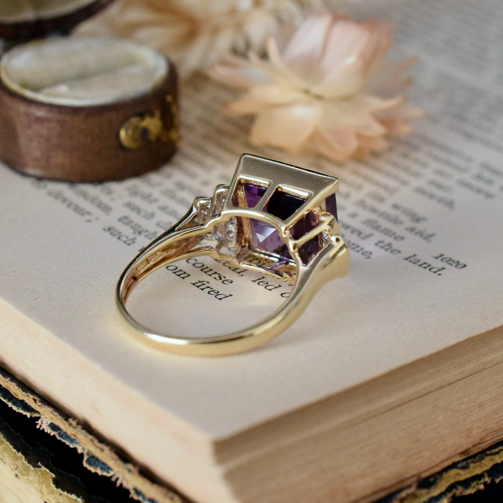 Modern 14ct Yellow Gold Amethyst And Diamond Ring