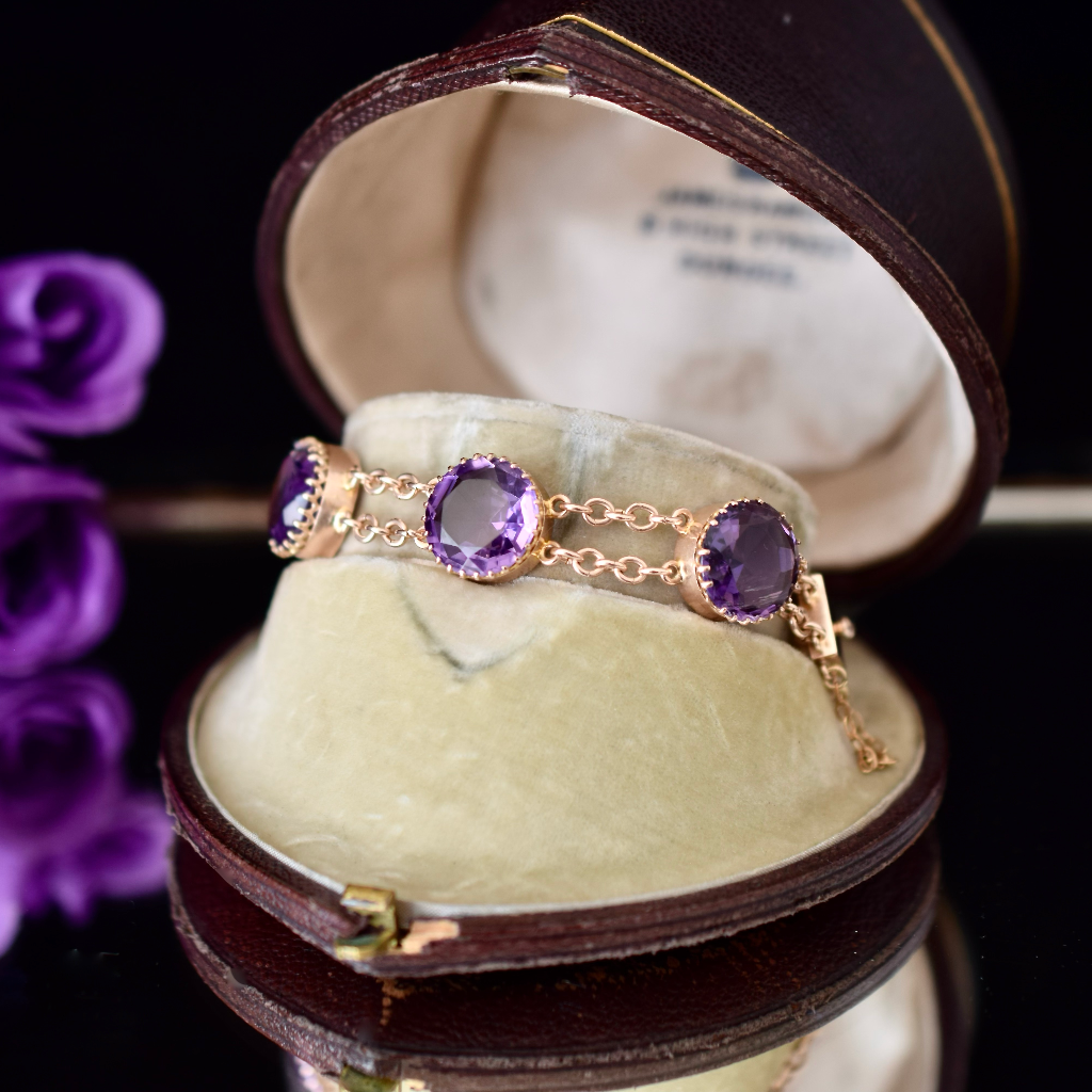 Antique Victorian 9ct Rose Gold Amethyst Bracelet Circa 1890
