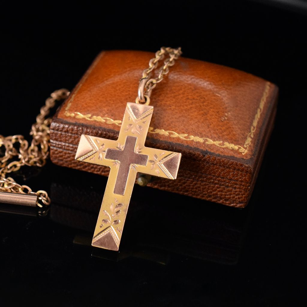Antique Australian Edwardian 9ct Rose Gold Crucifix By Robert Rollason Circa 1905