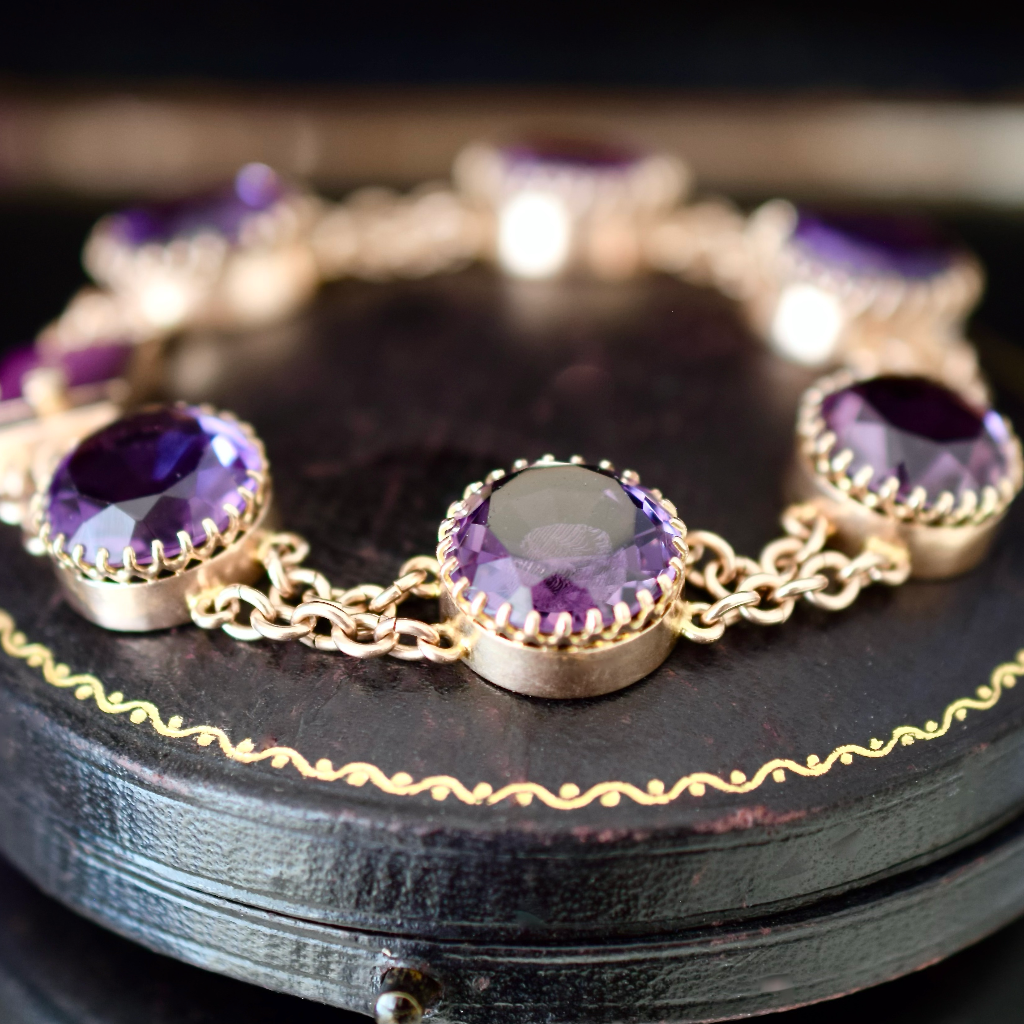 Antique Victorian 9ct Rose Gold Amethyst Bracelet Circa 1890