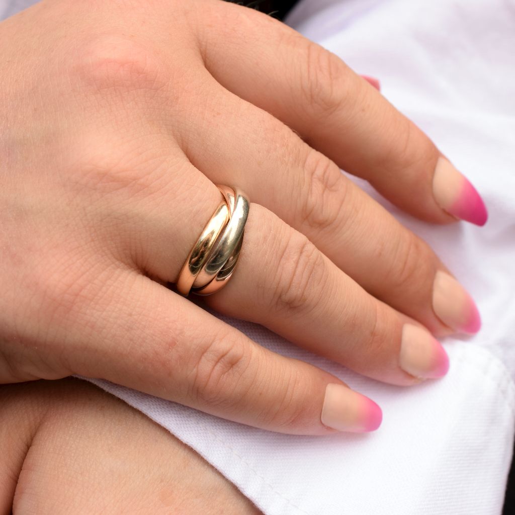 Modern 9ct Yellow, White, Rose Gold Russian Wedding Band 6.06 Grams
