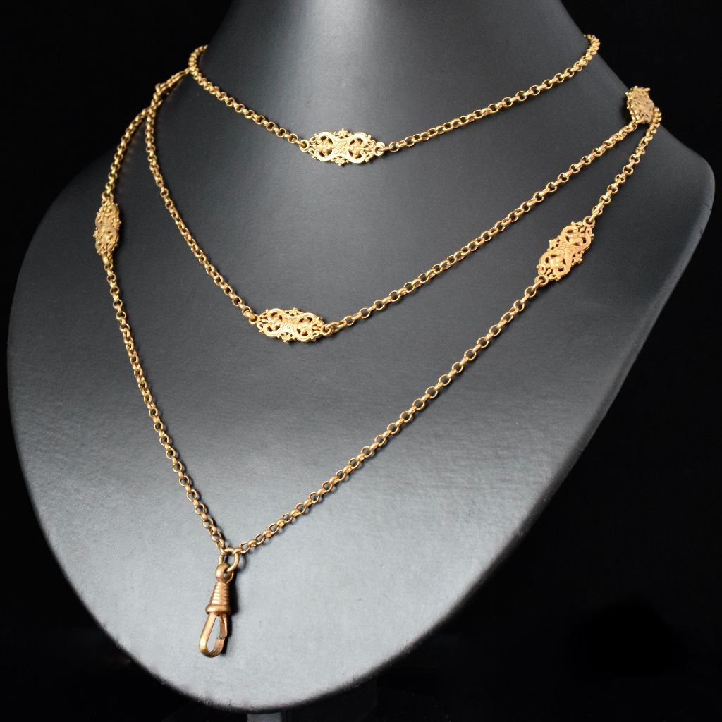 Antique Victorian ‘Pinchbeck’ Fancy Link Long Guard Chain 130cm