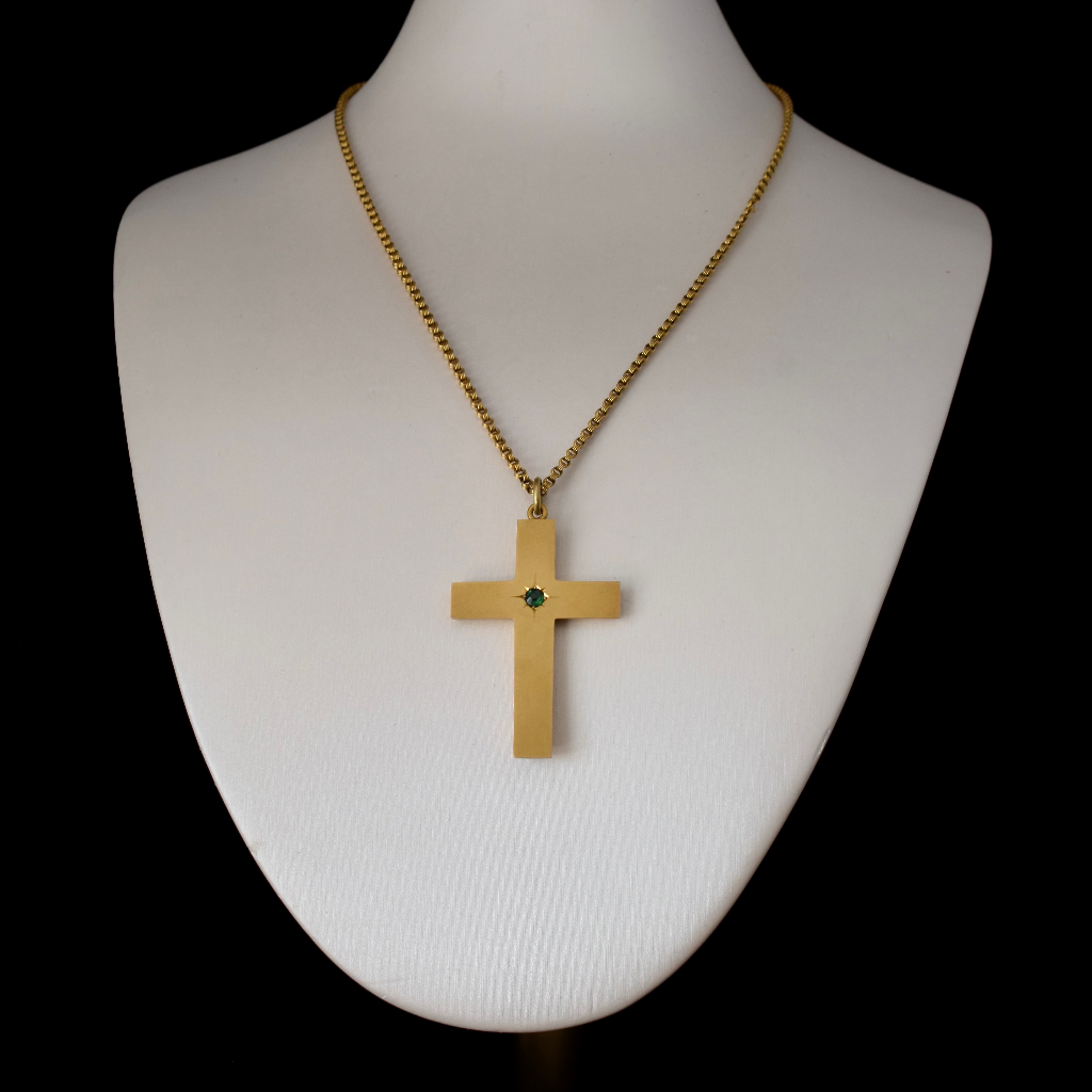 Antique Australian 9ct Gold Green Garnet Doublet Cross Circa 1910