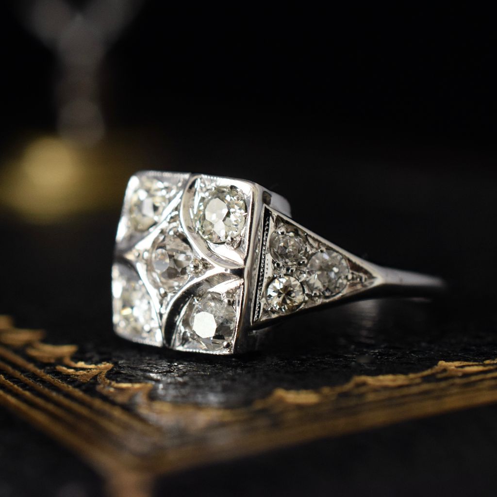 Antique Art Deco 18ct White Gold Old Mine Cut Diamond Ring Circa 1930