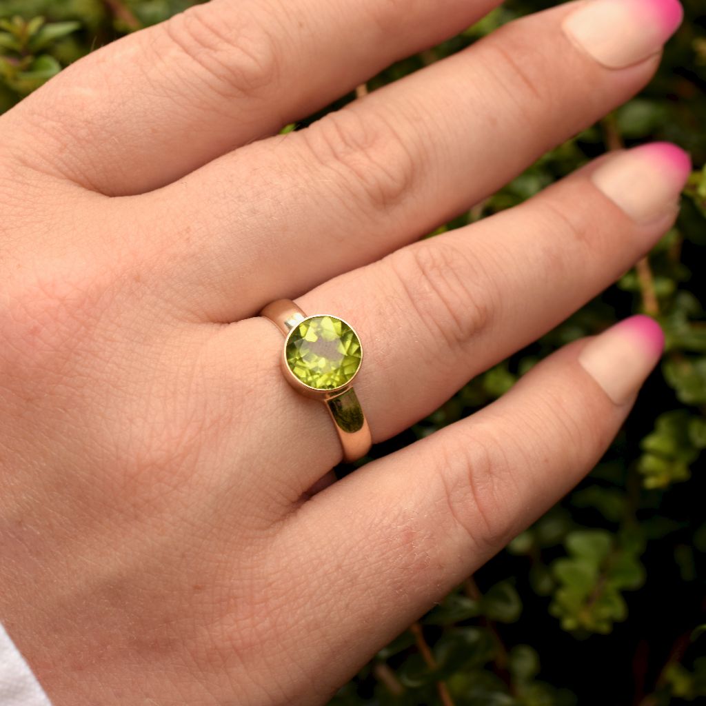 Modern 9ct Yellow Gold Natural Peridot Solitaire Ring