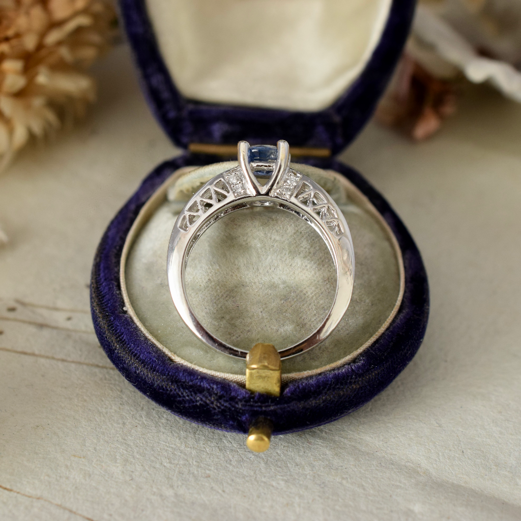 Modern 18ct White Gold Ceylon Sapphire And Diamond Ring Independent Valuation Included In Purchase For $4,850 AUD
