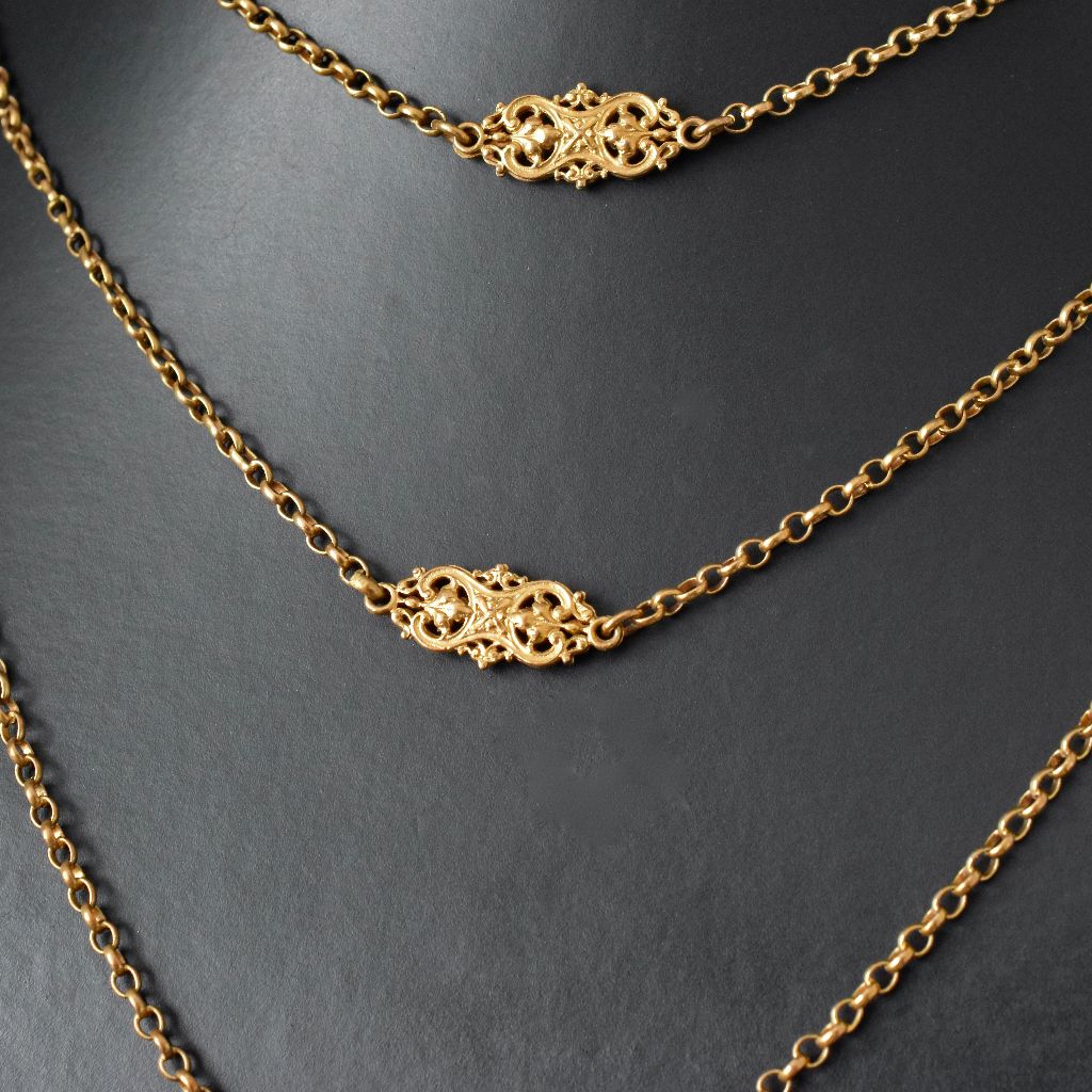 Antique Victorian ‘Pinchbeck’ Fancy Link Long Guard Chain 130cm