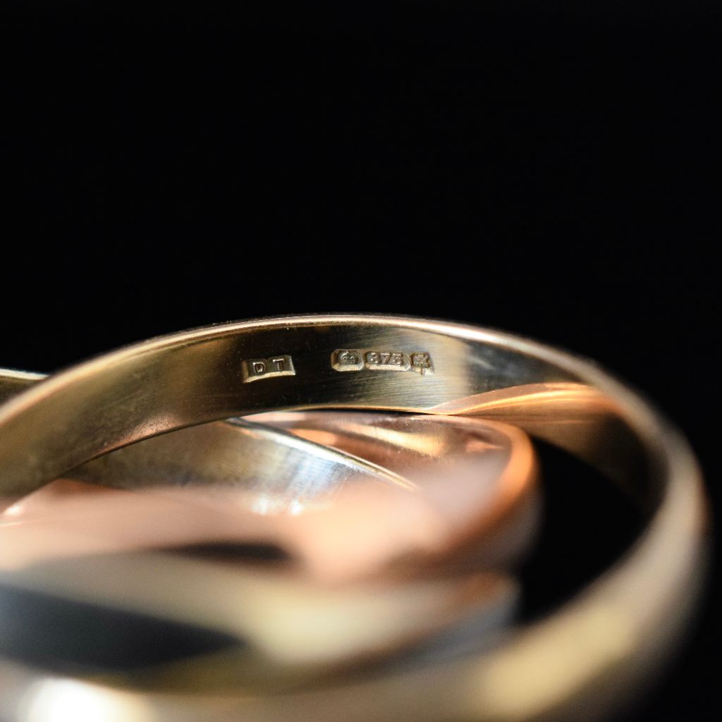 Modern 9ct Yellow, White, Rose Gold Russian Wedding Band 6.06 Grams