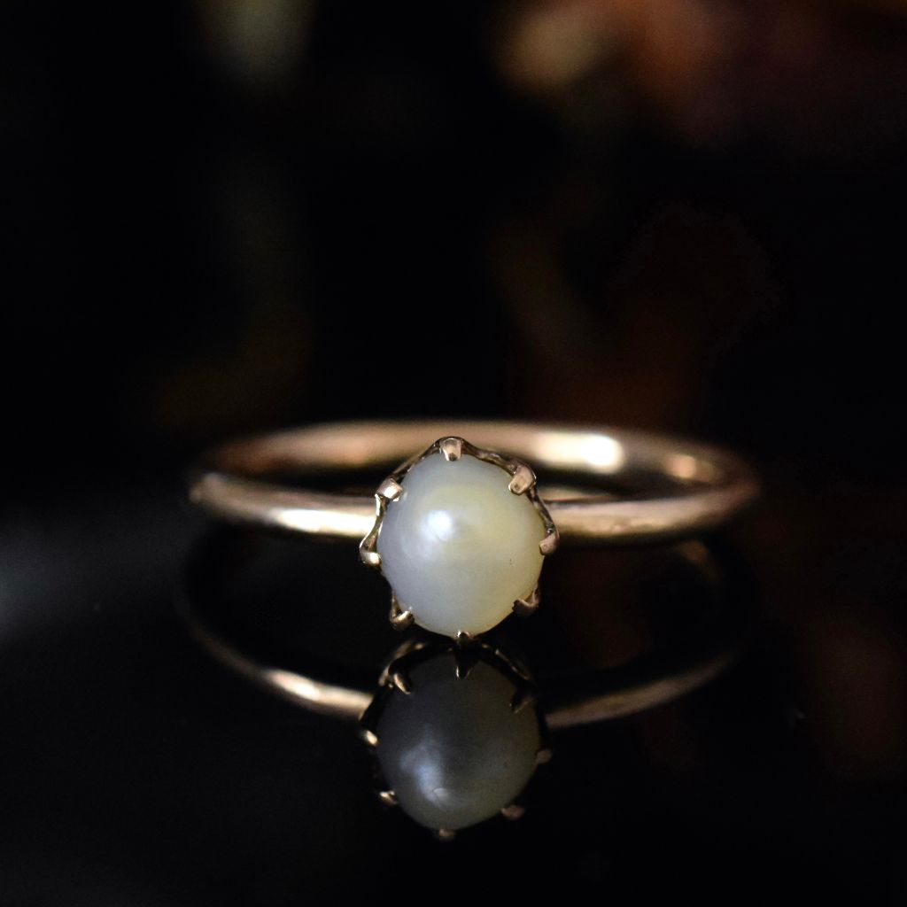 Antique 15ct Rose Gold Solitaire Natural Half Pearl Ring Circa 1910